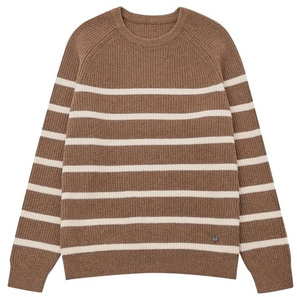 KVSS 100% Pure Cashmere Crewneck Pullover Sweater Brown/Cream Striped NEW w/Box! - Picture 4 of 6